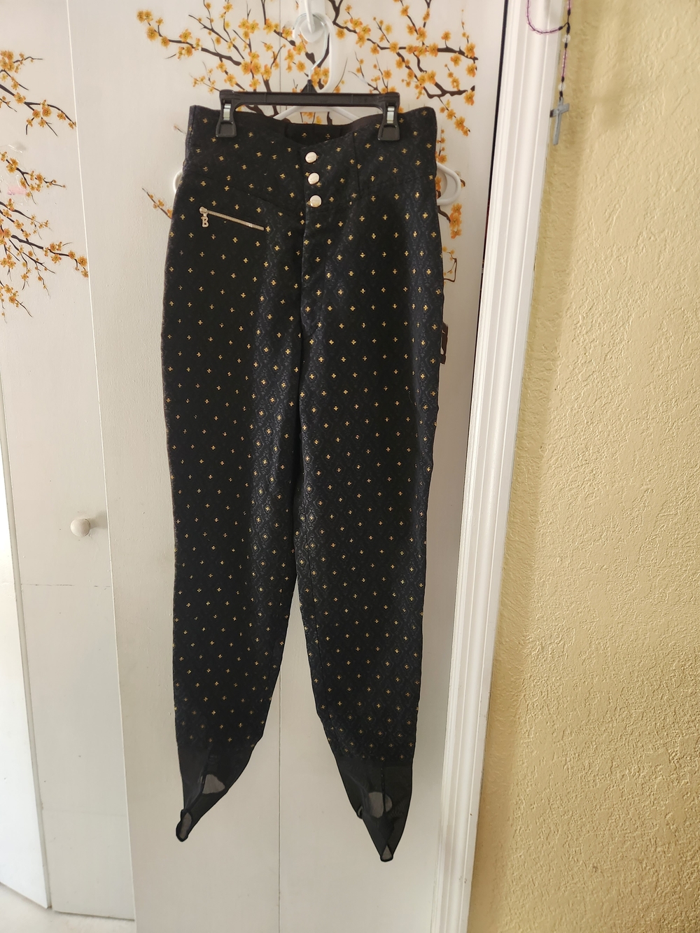 Bogner Black Knit Pants with Gold Accent Buttons